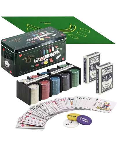 1 set Texas Poker 200-delars marker, Iron Box-marker 21 spelset + dealerknapp + pokerduk