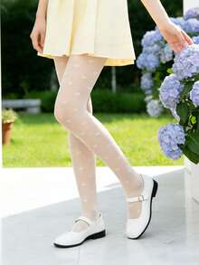 1/3双装春夏儿童防勾丝袜，爱心装饰，简约百搭轻薄透气耐穿白色网眼袜，可爱休闲舒适柔软打底袜，适合返校、聚会、演出、休闲活动 - 白色 - 查看 1