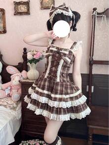 Heartbeat Praise *JSK] Zhijinyuan Lolita Original Autumn Two-Dimensional Lei Dress Lolita Dress - 咖色格JSK - 查看 5