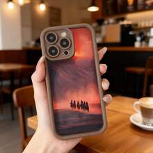 Cubierta de teléfono con borde negro diseño de atardecer con jinetes en el desierto para uso diario y viajes,Aplicable a los teléfonos de la serie Apple y Galaxy - Negro - Ver 4