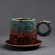 1pc/1pc/2pcs Ceramic Latte Mug Set With Saucer, 200ml Capacity, High-End Crackle Glaze Finish, Stylish Couple/Individual Coffee/Milk Mugs, Creative Latte Art, Office/Breakfast Cup With Saucer