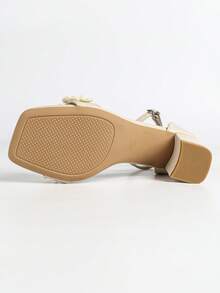 Sandalias de tacón medio con decoración floral 3D, punta cuadrada y correa de tobillo, estilo elegante adecuado para el trabajo, citas y bodas en verano, sandalias de tacón medio color albaricoque - Albaricoque - Ver 10
