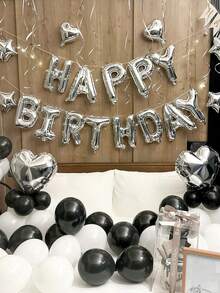 66件套银黑色生日派对气球套装，包含16英寸铝箔字母气球、心形气球、黑/银色乳胶气球，适用于浪漫生日派对装饰、生日派对、派对装饰、拍照道具。 - 彩色 - 查看 6