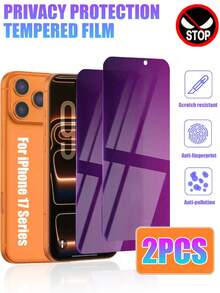 2pcs New Anti-Spy Gradient Color Mirror Effect Blue Light Blocking Full Screen Tempered Glass Screen Protector, Compatible With IPhone X/XR/11/12/13/14/15/16/17 Series - Purple - View 34