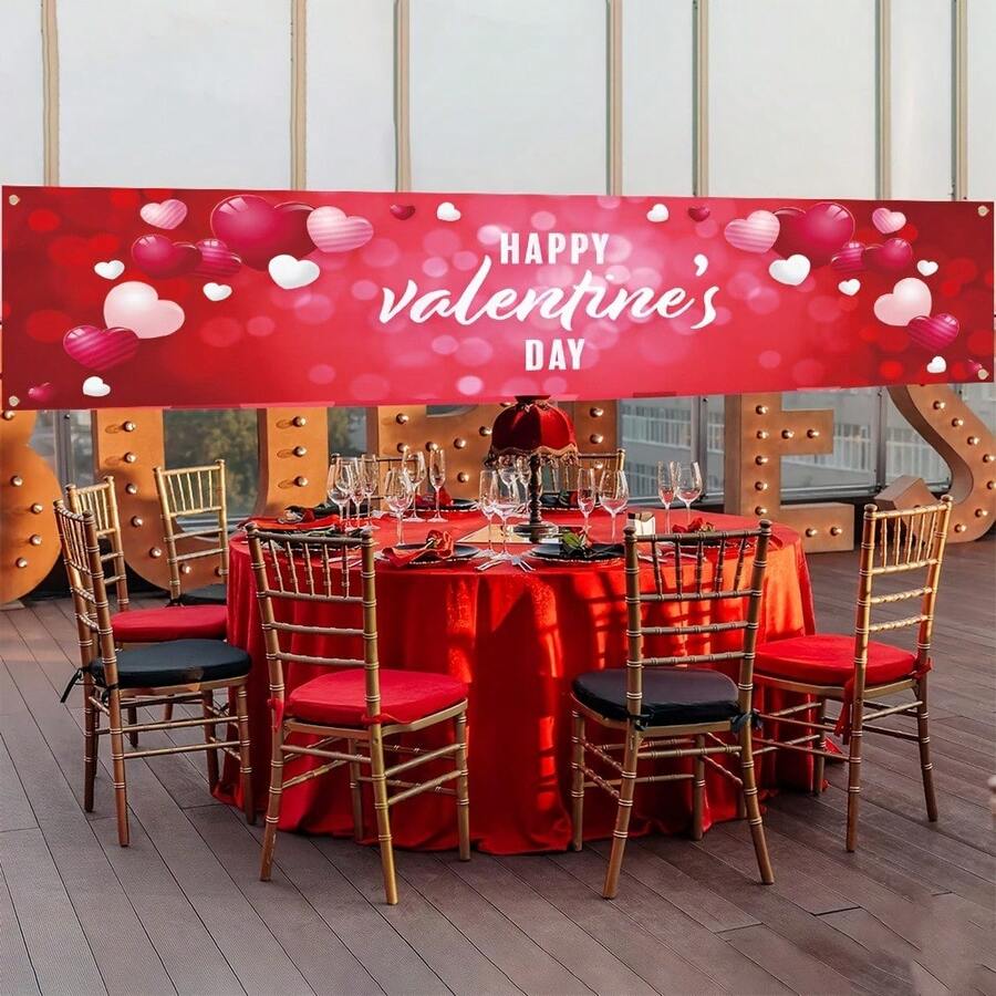 1 pieza Pancarta 2D, Pancarta de Patio para el Día de San Valentín, Diseño de Globo con Forma de Corazón, Fondo para el Día de San Valentín, Letrero de Patio de Material de Poliéster, Adecuado para Jardín, Cerca, Garaje, Suministros para Fiesta al Aire Libre, Decoración Interior - Multicolor - Ver 1