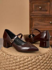 MonaNise 复古玛丽珍鞋，尖头套脚休闲鞋，百搭高端舒适鞋，适合旅行、购物、户外活动，咖啡色 - 棕色 - 查看 2