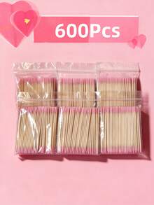 25/100/200/300/400/500/600/800/1000-Piece Pack Of Double-Ended Nail Polish Remover Cotton Swabs, Small Pointed Double-Ended Eyebrow And Makeup Cleaning Tools, Approximately 100 Pieces Per Pack, Can Be Used For Wiping, Nail Care Products, Nails, Nail Polish Remover, Nail Care Tools, Back-To-School Supplies, Press-On Nail Care Tools, Long Pointed Wooden Sticks, Used For Cleaning Fingertips And Applying Glue, Suitable For Touching Up Eyeliner, Eyeshadow, Lipstick, Nail Care, Etc. (Pink And White) - 粉色 - 查看 9