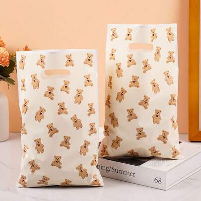 30pcs Cute Cartoon Teddy Bear Gift Bags, Plastic Gift Tote Bags, Minimalist Teddy Bear Themed Design, Suitable For Weddings, Birthday Parties, Wedding Gifts, Gift Giveaway Bags And Inexpensive Items