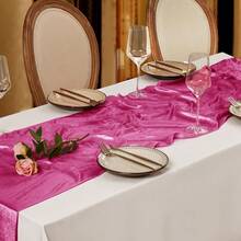 P Pothuiny - Camino de mesa de terciopelo rosa intenso 20 x 120 pulgadas de largo lujoso camino de mesa de tela de terciopelo elegante para recepción de boda Acción de Gracias Halloween - Rosaencendido - Ver 4