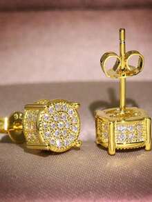 2 件闪亮方晶锆石耳环，方形、圆形和心形，抛光，男女通用嘻哈珠宝，周年纪念/生日/情人节礼物 - 彩色 - 查看 7