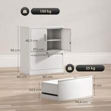 Lockable Steel Filing Cabinet/Office Cabinet With 2 Doors And Adjustable Shelves, White