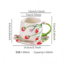 Pastoral Style Strawberry Ceramic Hand Coffee Grinder, Home Manual Drip Coffee Funnel, Milk Pitcher, Coffee Cup & Saucer Set - Multicolor - View 15