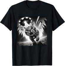 1 Pack Men's T-Shirt Funny Cat: UFO, Alien, Graphic, Men, Women, Small Size. Men's T-Shirt - Black - View 9