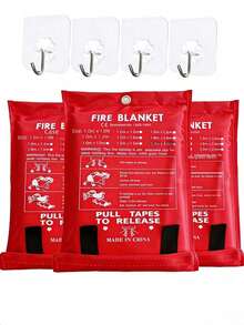 1/2 Fire Blanket - Emergency Flame Retardant Blanket, 39.37 "X 39.37" Fiberglass Fire Blanket, Portable Fire Blanket, Durable Fire Blanket, Tear-Resistant, With Grip Strap, Suitable For Camping, Kitchen, Home, Workplace, School, Fireplace, Barbecue Grill, Vehicle, Office And Warehouse Matching Hooks - Multicolor - View 2