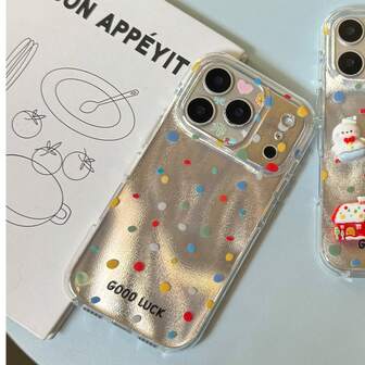 Minimalist Fashionable Silver Asymmetrical Colorful Splash Polka Dot Protective Phone Case, Compatible With IPhone Phone Models ( 17 Pro, 16, 15 Pro Max, 14, 13), Durable Protection With Stylish Design For Everyday Use