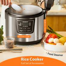 Moosum 8-In-1 Multifunctional Rice Cooker 20Cup Cooked/10Cup Uncooked Stainless Steel Pot Steamer Removable Cover Silver - US B Type Plug(110-127V) - View 2