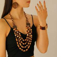 1pc Colorful Wooden Bead Vintage Necklace/Sweater Chain - Multicolor - View 6