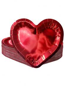 5/20 pièces Assiettes en papier épaisses en forme de cœur rouge, 26,6 cm (environ 10,47 pouces), assiettes jetables pour fête, décoration de table convenant pour la fête des mères, le mariage, l'anniversaire, la Saint-Valentin - Rouge - Voir 7