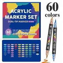 168色双头丙烯颜料马克笔套装，可堆叠伸缩马克笔套装，覆盖力强，适合多层叠加，学生专用软硬头绘图笔，可用于涂鸦、日记、笔记、贺卡、艺术绘画，返校必备 - 軟硬雙頭 - 查看 15