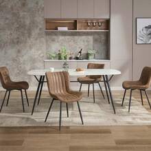Huisuilinss Upholstered Dining Chairs Set Of 2,Mid Century Modern Armless Kitchen Chair With Back & Metal Legs,Comfortable Padded Accent Chair For Dining Room Reception Waiting Room - Raya vertical marrón - Ver 5