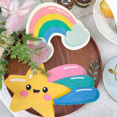 20 piezas de servilletas de decoración de fiesta arcoíris bohemio, servilletas desechables con forma de arcoíris, servilletas cuadradas de papel para decoración de fiesta de cumpleaños, papel de servilleta, papel de posavasos