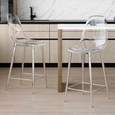 MUUOKY Counter Height Bar Stools Set Of 2, Clear Bar Stools For Kitchen Island Set Of 2, Transparent Acrylic Barstools With Metal Brackets, Ideal For Kitchens, Dining Rooms, And Islands, Apartment, Easy To Assemble, For Thanksgiving And Christmas