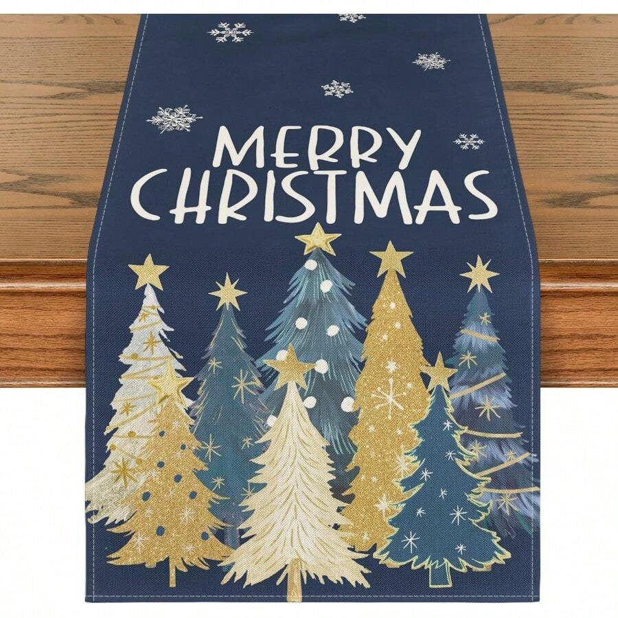 Artoid Mode - Camino de mesa de árbol de Navidad copos de nieve azul feliz Navidad decoración de mesa de comedor de temporada de invierno para decoración de fiesta en el hogar 13 x 72 pulgadas - Azul - Ver 1