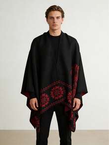 1pc Men's Fashion Casual Everyday Floral Print Shawl Scarf With Side Slit - Multicolor - View 1