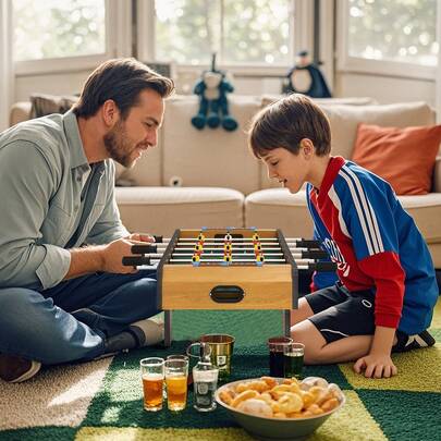  HOMCOM Calcio Balilla per Adulti e Bambini con 2 Palline, 18 Giocatori e Segnapunti, Calcetto Balilla in MDF, per Casa Scuola, per 2-4 Persone, 69x36.5x22 cm, Color Legno