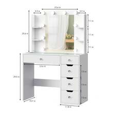 35.5" Modern Vanity Desk With Lighted Mirror, Makeup Vanity Table With Glass Top, 10 USB Power Bulbs Mirror 3 Color & Brightness Adjustable,Bedroom Vanity Set For Girls Women,New Year Gift - 白色 - 查看 5