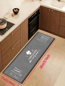 【热销！！！】1片装软橡胶厨房地垫，3.5毫米厚，灰色条纹卡通厨房用具图案，吸水性强，可自行裁剪以适应厨房大小，表面为织物材质，中间层为海绵层，底部为橡胶层，适用于厨房地毯、厨房装饰、婚礼装饰、家居装饰、浴室地垫、玄关地垫、洗衣房地垫、走廊地毯、客厅地垫等。