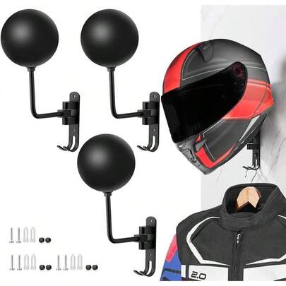180 Motorcycle Helmet Rack, Rotation Metal Helmet Holder Wall Mounted Helmet Rack Motorcycle With 2 Hooks Helmet Hanger Motorcycle Bike Coats, Caps, Baseballs And Rugby Helmet 2 Pack