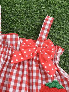 Summer Baby Girls Butterfly & Strawberry Decor Camisole Top And Shorts Set - Red - View 4