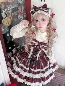 Heartbeat Praise *JSK] Zhijinyuan Lolita Original Autumn Two-Dimensional Lei Dress Lolita Dress - 咖色格JSK - 查看 3