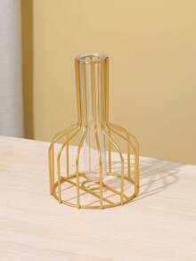 1pc European Style Lantern Vase Decor, Lightweight Luxurious Iron & Glass Hydroponic Creative Home Living Room Flower Arrangement Accessory - Black - View 15