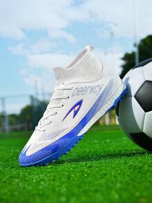 Deerway 男士足球鞋，时尚高帮运动足球鞋，迷彩橡胶外底，时尚针织弹力鞋帮设计，色彩缤纷，适合中小学生足球训练和比赛，以及日常通勤（注：此为标准尺码，如果您的脚型偏瘦，建议选择小一码；如果您的脚型偏宽，建议选择大一码）。