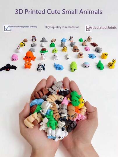 2/10/20/40pcs 3D Printed Colorful Mini Animal Figures, Realistic Models With Movable Joints, Room Decor, Micro Landscape, Small Gifts, Surprise Boxes