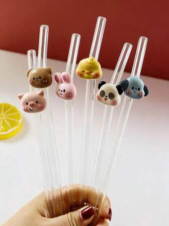 1/2ชิ้น หลอดแก้วงอ น่ารัก, ตกแต่งลาย หมู/หมี/กระต่าย/หมา/เป็ด/แพนด้า, อุปกรณ์ครัวสนุกๆ, ของจำเป็นสำหรับงานปาร์ตี้
