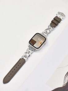 适用于苹果手表的男女通用表带，单条银色不锈钢金属链搭配棕色皮革表带，兼容苹果手表 Ultra S11/10/9/8/7/6/5/4/3/2/1 SE 38mm 40mm 41mm 42mm 44mm 尺寸，适合苹果智能手表配件，女士表带，纤细手腕佩戴更显精致，新年、情人节礼物佳选。 - 摩卡棕 - 查看 7