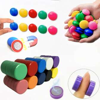 36/40个圆形冰箱贴，蓝红强力白板贴，适用于办公室、软木板、公告板、计划板、学校、明信片等，带铁盒，直径：20毫米，厚度：8毫米