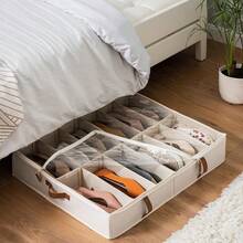 CYPNStorageWorks Organizador de Zapatos para bajo la Cama para Armario Juego de 2 Contenedores de Tela Ultraresistente con Base Sólida y Divisores Ajustables Capacidad para 24 Pares Color BeigeFashion - Beis - Ver 2