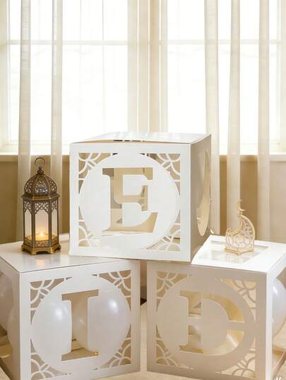 3 Stücke Eid Mubarak Cut Out Dekorative Boxen, Eid Mubarak Heim Dekoration, Ramadan Dekoration DIY Eid Mubarak Dekorative Boxen, Eid Dekorative Party Zubehör