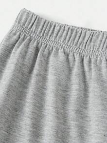 Conjunto de top de manga corta con estampado de moño y pantalones de ajuste holgado para niñas pequeñas - Gris - Ver 5