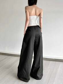 Top Dazzle Women's Black Polyester Wide Leg Long Pants With Pockets And Buckle Detail Non-Stretch - Black - View 7