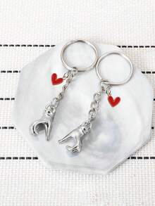 1 pièce Porte-clés personnalisé en métal en forme de cœur de paume, porte-clés de couple cœur d'amour, accessoire de décoration de sac à dos, texte gravé personnalisable, petit cadeau de fête pour la famille, les amis, les couples - Multicolore - Voir 4
