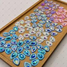 30 piezas de 13*18mm (0.512*0.709in) Ojos de pavo real con forma plana de resina AB brillante con rhinestones 3D para decoración de bodas, manualidades DIY de verano, escuela - Multicolor - Ver 3