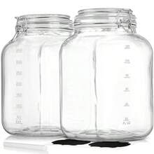 2 Pack 1 Gallon Square Super Wide-Mouth Glass Jars with Airtight Lids - Glass Storage Jars with 2 Measurement Mark - Canning Jars with Large Capacity Sturdy For Canning Overnight Oats 4200 ML - Claro - Ver 1