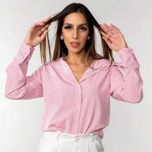 Women's Striped And Plain Premium Crepe Dress Shirt | Elegant And Comfortable Blouse - 淺粉色 - 查看 1