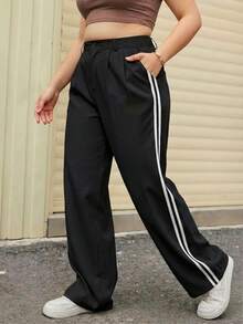 A&DD MODA, REF: AS-1578 (PLUS SIZE) – Women's High-Waisted, Wide-Leg Bell-Bottom Style Pants, Premium Fit, Casual Sweatpants, Lycra And Elastane, Modern Look, Elegant And Sophisticated, For Carnival 2025, Twill Pants, Wide-Leg Pants, Super Wearable, Hot Fashion, Lycra And Elastane Pants, Blogger Style, Elegant And Comfortable Look, Women's High-Waisted Pants With Pockets, High Quality, High-Waisted Dress Pants, Modern And Stylish Women's Pants. - 黑色 - 查看 2