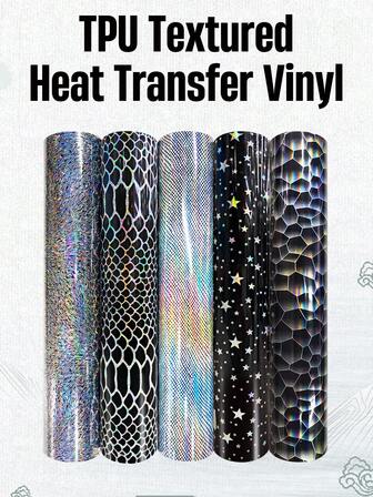 5pcs Holographic Laser Heat Transfer Vinyl Sheets, 25cm X 30cm, Easy To Cut, Suitable For DIY T-Shirts And Fabric Design